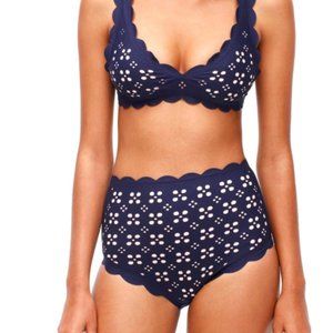 {J. Crew} Scalloped V-Neck Eyelet Bikini Top